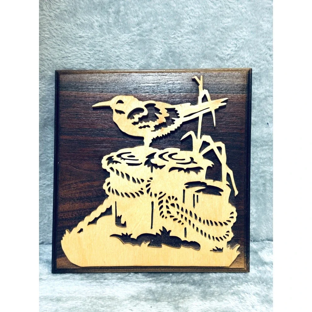 Handmade Scroll Saw Wood Art Bird Dock Pilings Nautical Silhouette 7.5